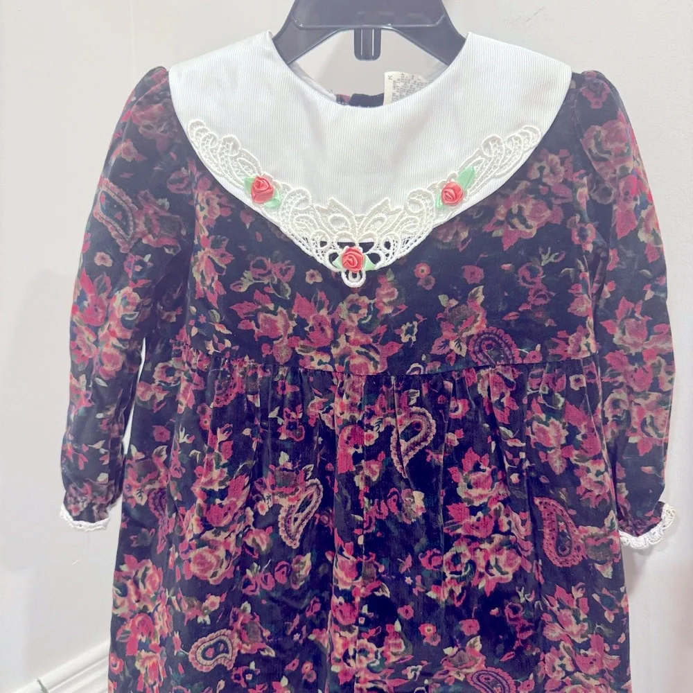 Vintage Velvet Embroidered Baby Romper Sz 24Month